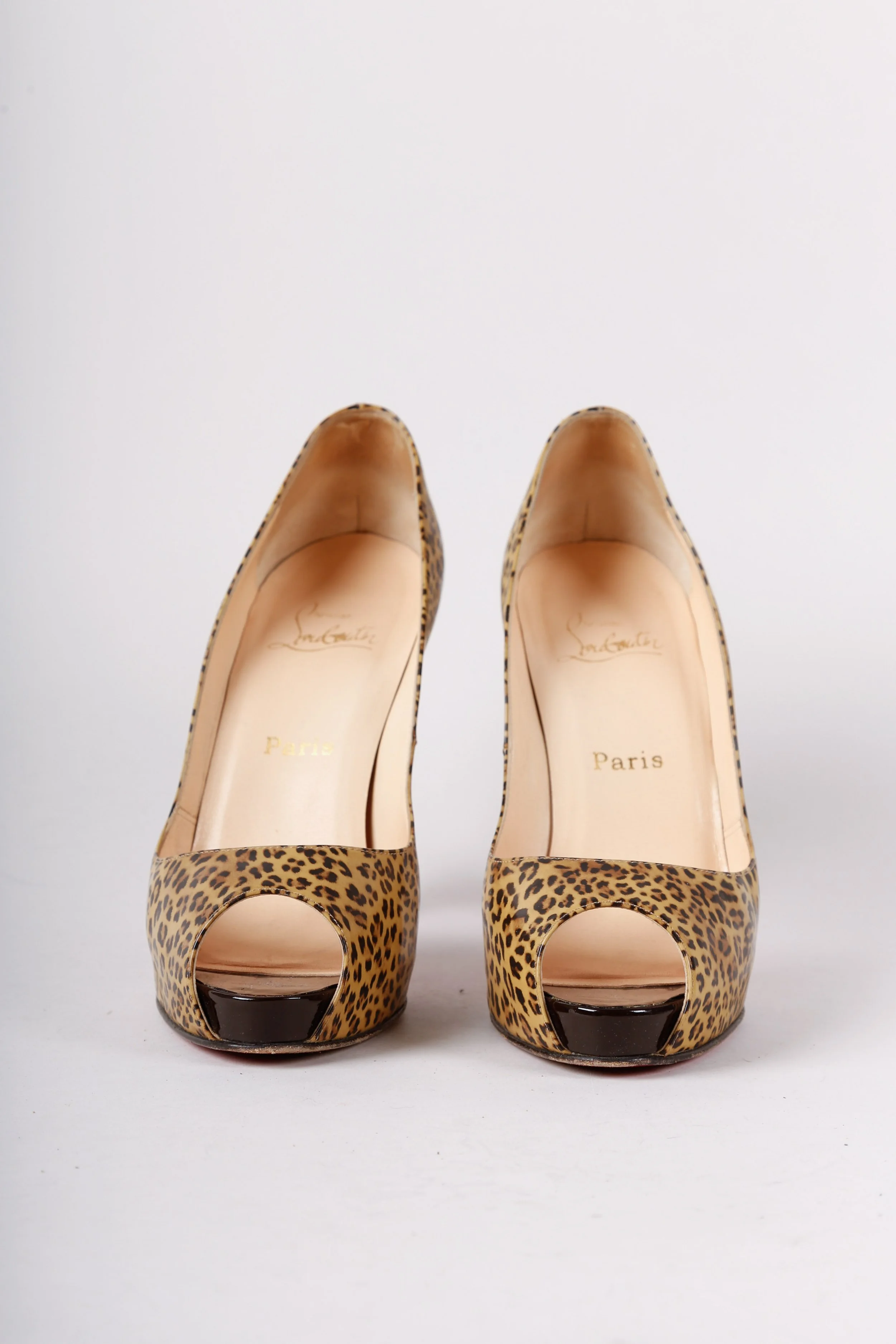 Christian Louboutin Leopard Print Patent Leather Peep Toe BLOGGER ARMOIRE